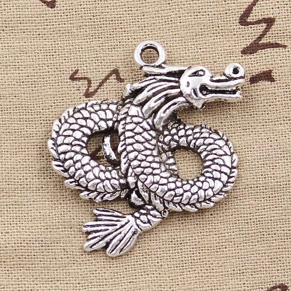 Charms 4pcs China Loong Dragon 46x40mm Antika Gümüş Renkli koltuklar DIY el sanatları Yapma Bulguları El Yapımı Tibet Takı