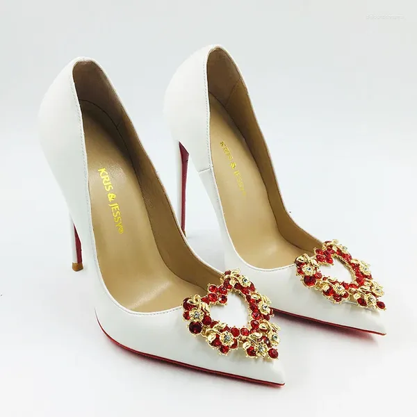 Kleiderschuhe Customized Color Patent Sweet Heart Crystal Buckle Stilettos High Heels Real Leder Frauen Hochzeitsfeier