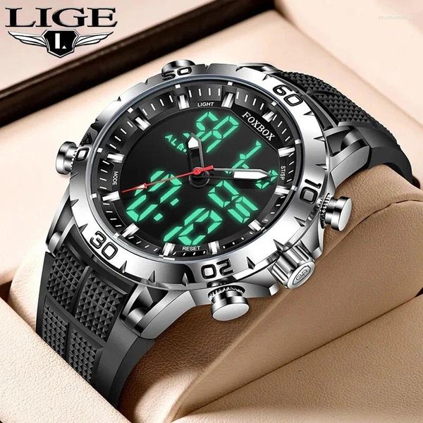 Нарученные часы Lige Двойной дисплей Digital Sport Man Watch Fashion Electronic Quartz Watches Men военные водонепроницаемые часы Relogio Masculino