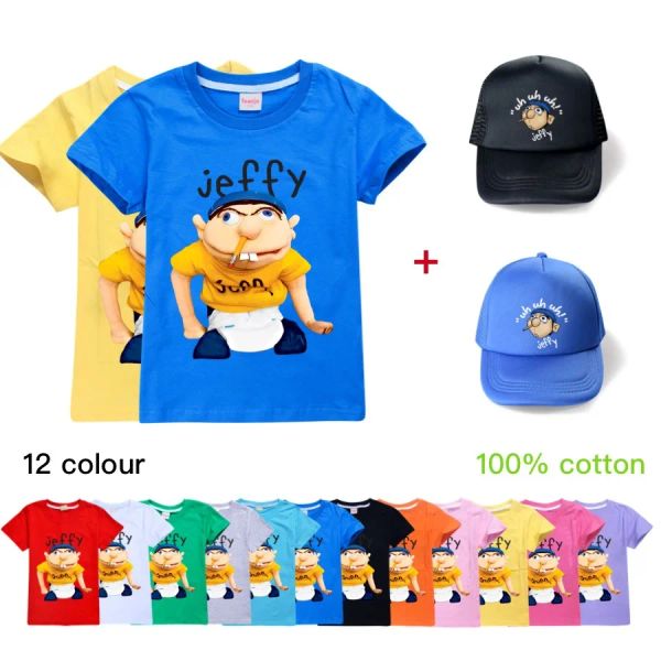 Blazer Anime Puppet Jeffy Youth Shirt Tees Abbigliamento per bambini Funny Cartoon Tshirt Girls Short Short Short Thirts Cappello da baseball Cappello da baseball Cappello