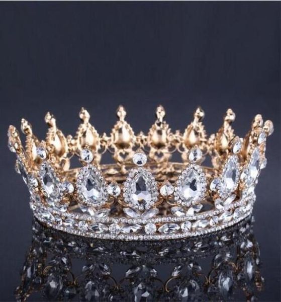 Luxo de Luxo Coroa de Coroa de Casamento de Gold Coroa Tiara Barroca Rainha Rei Coroa Cor de ouro Rhinestone Tiara Crown4653399