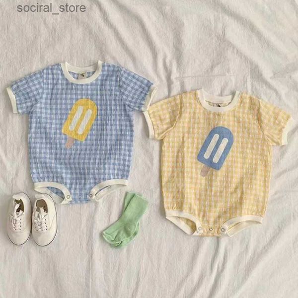 Rompers Newborn Romper милый ледяной клетчатый боди лето для девочек детские мультфильм Свободный комбинезон