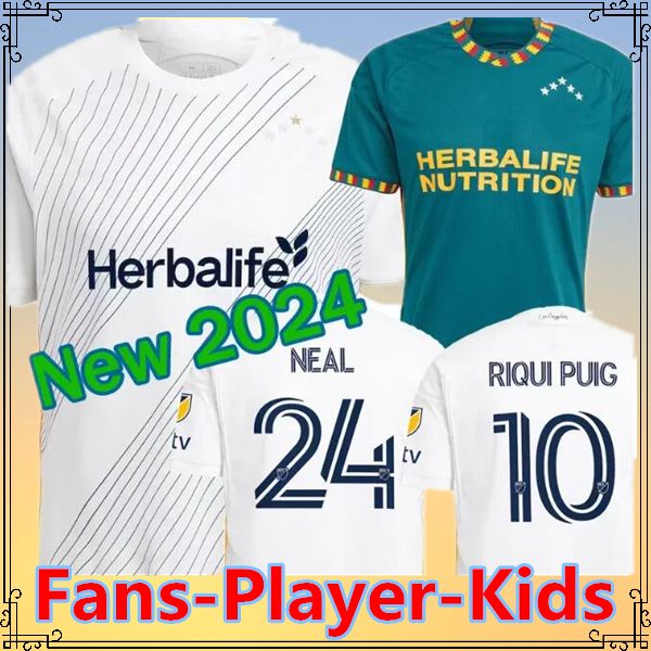 MLs 2024 2025 LA Galaxy Soccer Jersey Kids Kit Man Major League Los Angeles 24-25 Camisa de futebol Casa primária Branco Angeleno Away Green BRUGMAN RIQUI PUIG JOVELJIC NEAL