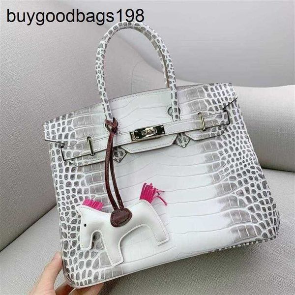 Himalayaner Handtaschen Designer -Tasche Diamantschnallen Designer 2024 Neu 30er Jahre Leder weiße Krokodiltasche Damen eine Schulterhandtasche groß