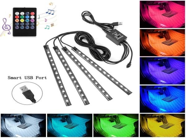 Araba Led Şerit Işıkları 4pcs 48 LEDS USB İç Işık Çok Molor Müzik Şeritleri Aydınlatma Sesli Aktif Func5875151