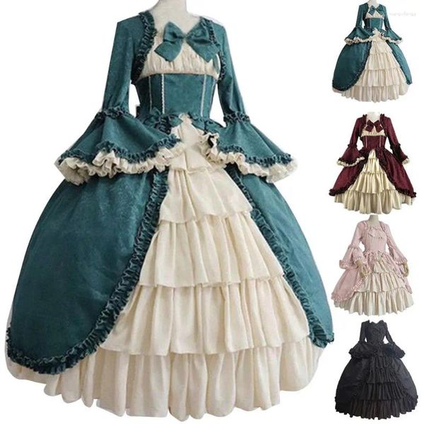 Lässige Kleider Frauen Kleid elegante Dame Retro Square Hals enge Taille Bowknot mittelalterlicher Helloween Cosplay Party Kostüm Ästhetik