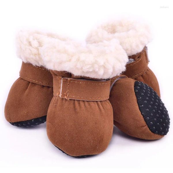 Vestuário para cachorro botas de neve de inverno sapatos de cachorro com pelúcia à prova de frio que quente não deslize para o pequeno animal de estimação 4pcs multicolor Sneake