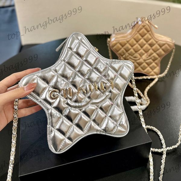 24C Lucky Star Vanity Makeup Sacos de luxo designer feminino senhoras de grande capacidade Bolsa Chain Gold Chain Crossbody Purse 23cm Gold Silver Iridescent Branco de 23 cm de zíper