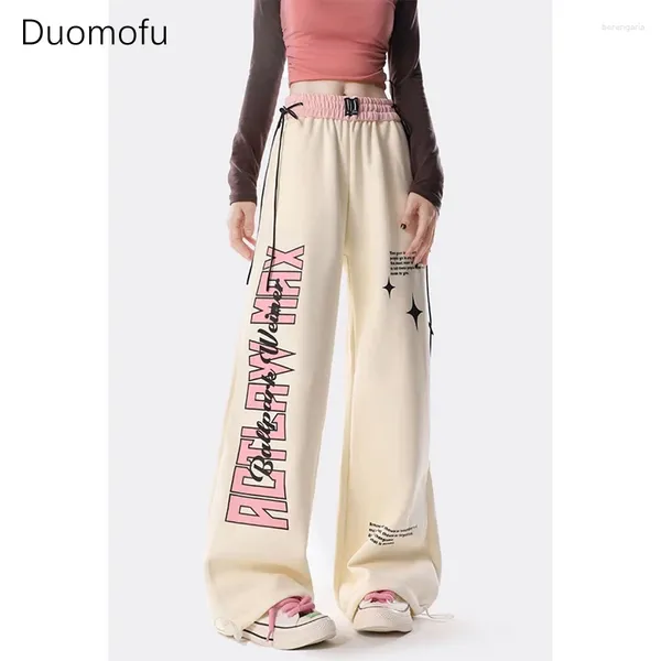 Damenhosen Duomofu Zauberfarbe Hohe Taille Damenmode Harajuku Kordelzug Breites Bein Jogginghose Femmes Briefdruck Pantalones