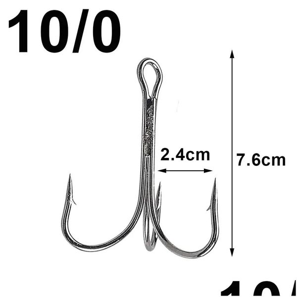 Angelhaken Fishhooks 50pcs Big Treble High Carbon Stahl Hai Thunfisch Jig Triple Anker Salzwasser Stachelhaken Starker 4/010/0 Drop Deli Otyrl