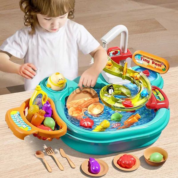 Cozinhas brincar de comida infantil lavagem elétrica de lavagem de água Simulação de fruta comida brinquedo de cozinha brincar casa crianças ímã de pesca Educação Toy Girl 2443