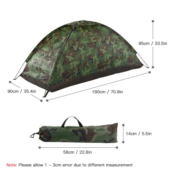 Abrigos ao ar livre 2 pessoas tenda de acampamento PU1000mm poliéster de camada única tenda portátil camuflagem para caminhada ao ar livre