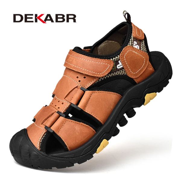 Sandálias Dekabr Men Sandálias de couro genuíno verão clássico estilo masculino Sapas de sandálias macias homens romano calçados de caminhada confortável