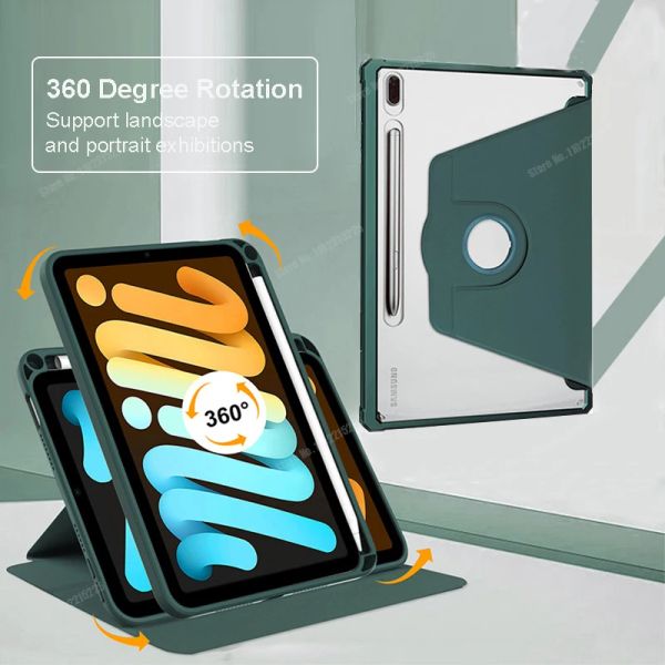 Setzen Sie Hybrid Slim Case für Samsung Galaxy Tab S7 Fe S8 plus 12.4 T970 T975 11 S6 Lite 10.4 360 rotierende Smart Cover mit Bleistifthalter