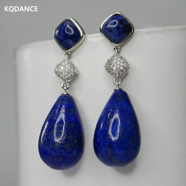 Brincos kqdance verde turquesa azul lapis lazuli ruptura brincos com pedra natural 925 jóias de agulha de prata para mulheres por atacado