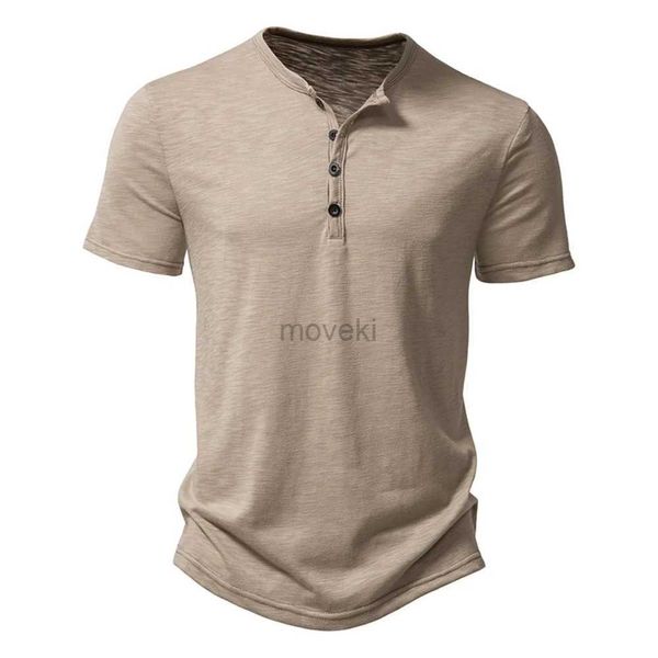 T-shirt maschile Henley Collar Summer Men Casual Solid Color Short Short Shirt Shirt for Men Polo Uomini di alta qualità Magliette 2443