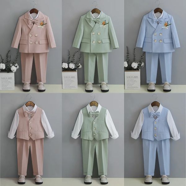 Kind Fomal Kleid Anzug Set Britischen Stil Baby Jungen Hochzeit Geburtstag Party Leistung Kostüm Kinder Blazer Hosen Bowtie Kleidung 240328