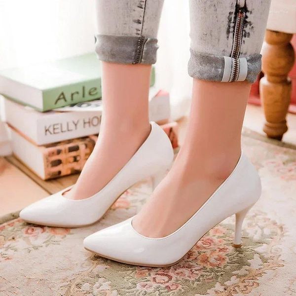 Sapatos de vestido bombas elegantes mulher 2024 saltos altos de primavera rosa rosa branco feminino de gabinete de festas fêmea de casamento grande tamanho grande