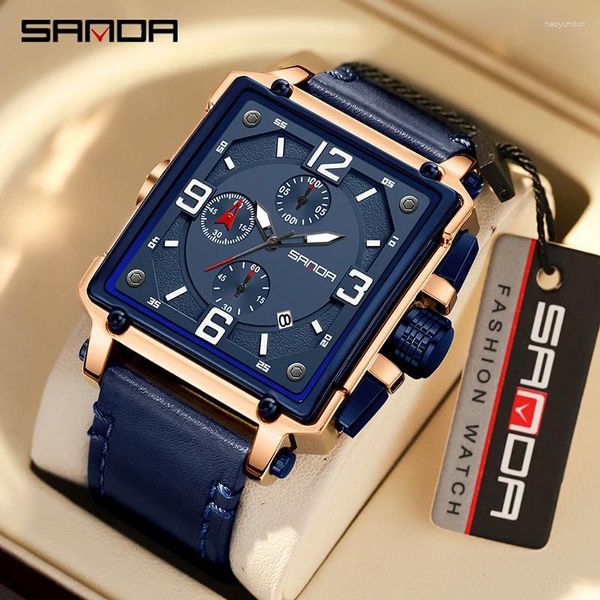 Armbanduhr Sanda Fashion Mens Business Watch Luxury Persönlichkeit Blau Belt Quarz leuchtende Uhr Männer lässige Uhr WASHERFORTE Reloja