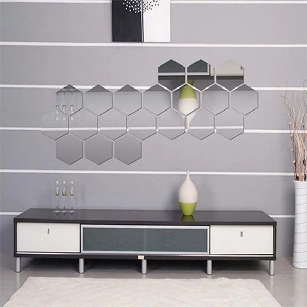 2024 12pcs HEXAGONAL FORÇA ESPELHA ESPELHO ESPELHO DE MELHOR Decoração de adesivos para belas e modernas idéias de decoração de casa 1. Para espelho hexagonal