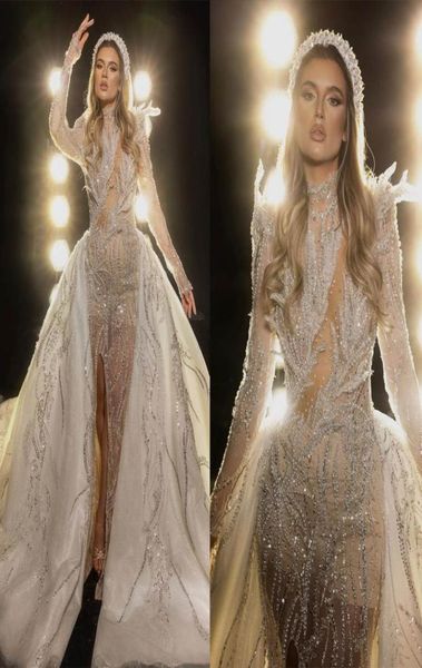 Гламурные свадебные платья русалкой драгоценно -драпированные блестящие блестящие из бисера из бисера