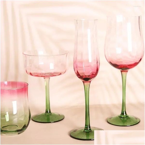 Şarap Gözlükleri Yaratıcı Vintage Kırmızı Cam Yapay olarak Üflemeli Gradyan Uzun Bardak İnsan Çiçeği Blooming Kokteyl Damlası Evde Garde Dhuw6