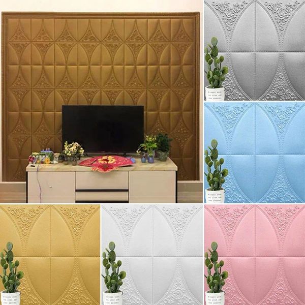 Adesivos de parede 3d relevo padrão auto-adesivo decoração quadrado papel de parede para sala de estar tv pano de fundo decoração estilo europeu
