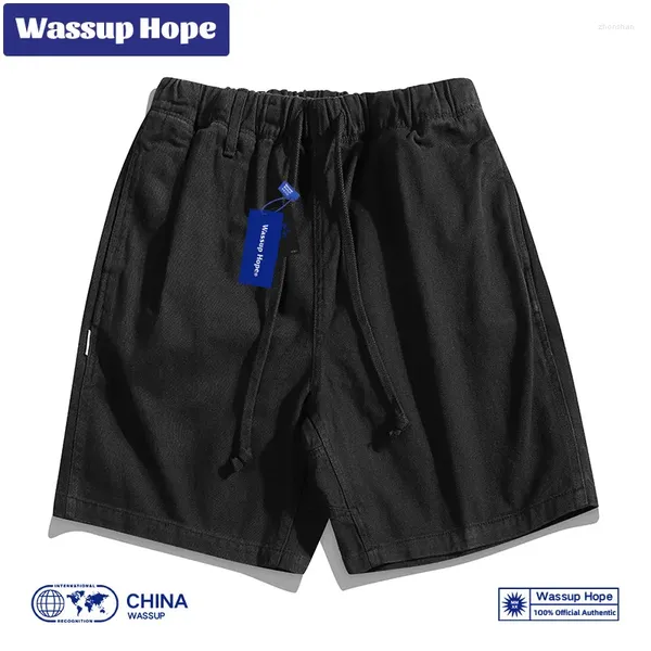 Calças masculinas Wassup Hope Black Shorts para verão algodão fino esportes soltos moda chinesa