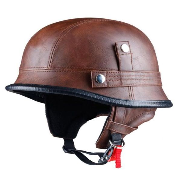 In pelle in stile tedesco retrò e casco da moto approvato a mezza viso vintage con visiera per uomo e donna306n9781687