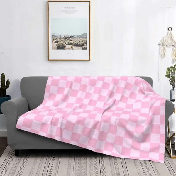 Decken Süßigkeiten -Checkerboard Decke Abdeckung Flanellquadrate rosa Spitze Super warmes Wurf für Sofa Schlafzimmer Quilt