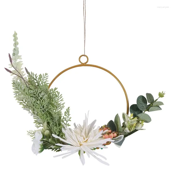 Flores decorativas JFBL Floral Hoop Wreath Ferro de rosa artificial pendurado para pátio de casamento Decoração de janela da parede do jardim