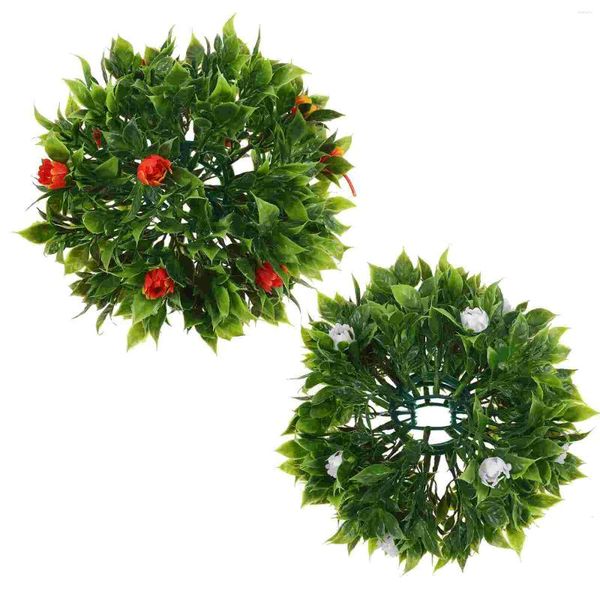 Decorações de jardim 2 Pcs Simulado Grama Bola Decoração Artificial Planta Topiaria Folha Verde Bolas Decorativas Penduradas Plantas Plástico Ao Ar Livre