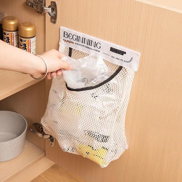 Sacos de armazenamento Saco de lixo Suporte de malha Acessórios para armários de cozinha Guarde de fruta montada na parede guarda-roupa