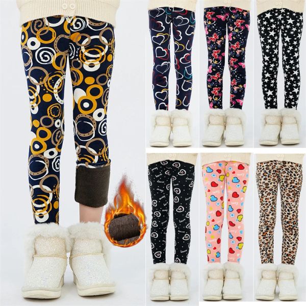 Mailers 413y Girls Calça outono Inverno Crianças Calça de calça quente Espalhar veet estrela estampa calça calças bebê menina mantenha uma legging quente