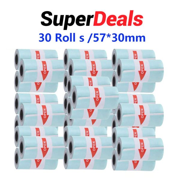 Papel 30 rolos papel de adesivo imprimível papel térmico direto com auto -adição 57*30mm para peripagem a6 paperang p1/ p2 mini impressora fotográfica