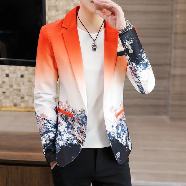Männer florale Blazer Mode koreanische Verlauf inspirierte Drucke ausgefallene Blumenanzug Jacke Casual Slim Fit Blazer Mantel Männer Kleidung 240318