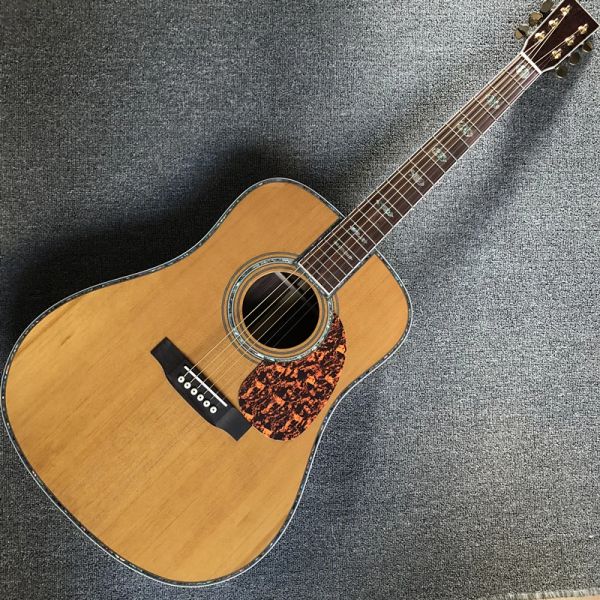 Gitar fabrikası 41 inç akustik gitar, katı kırmızı çam üstü, gül ağacı köprüsü, gül ağacı kenarları ve arka, gitarra