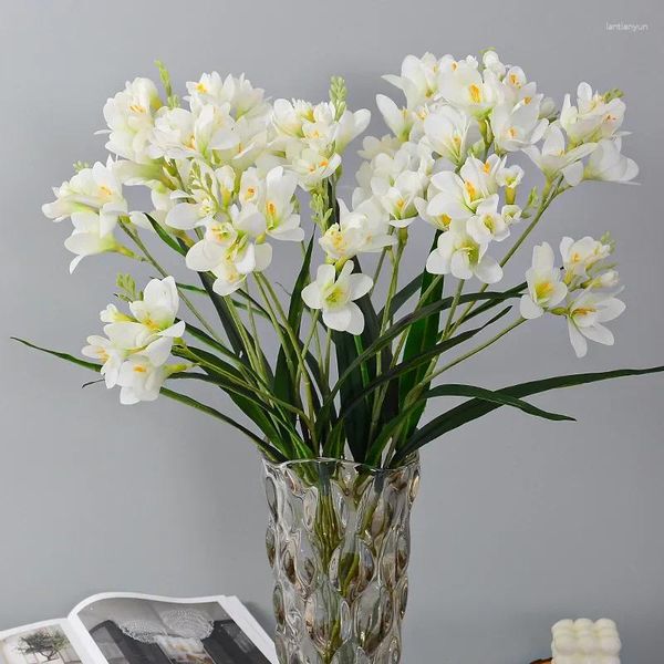 Dekoratif Çiçekler 64cm Cymbidium Hybridum Orkide İpek Yapay Dekorasyon Bağımsız Oda Dekor Flores Yapayları Ev