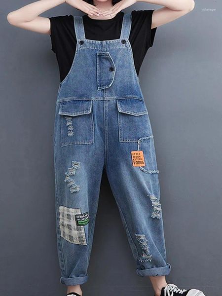 Jeans feminino Mulher 2024 Primavera e verão coreano Loose Casual Patch Patch bordado jeans de jeans lavados buracos de roupas de rua