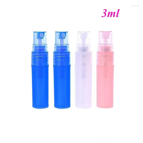 Speicherflaschen 12pcs/Los 3ml Kleine rosa natürliche durchscheinende blaue Parfüm -Nebel -Sprühflasche Frosted Plastik leerer Toner Parfum Container