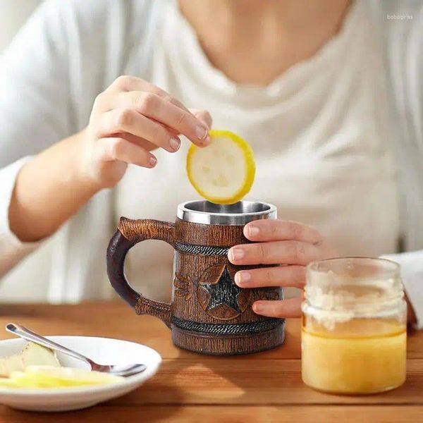 Tazze di birra tankard in legno chicco in acciaio inossidabile rivestimento in acciaio inossidabile vintage a mano a forma di resina fatta a mano per bevande da caffè