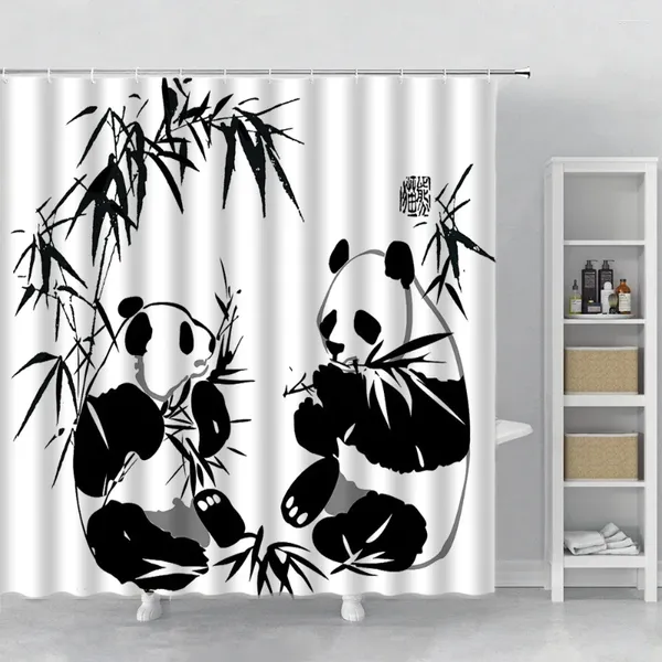 Cortinas de chuveiro tinta Bamboo Panda Cortina Painted Hand Painted Flower Animal para o quarto Banho de decoração de banheiro em casa Produtos