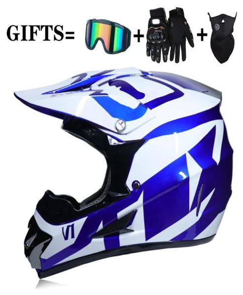 Capacetes de motocicleta 3 presentes de corrida Offroad Full Face Helmet Dot Motocross Motorbike Bike Vintage Casco Moto6894130