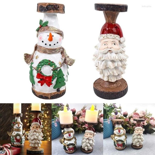 Candele Festive Santaclaus Snowman Candlestick Stands for Holiday Table Centrotavola Pacchetto di 2