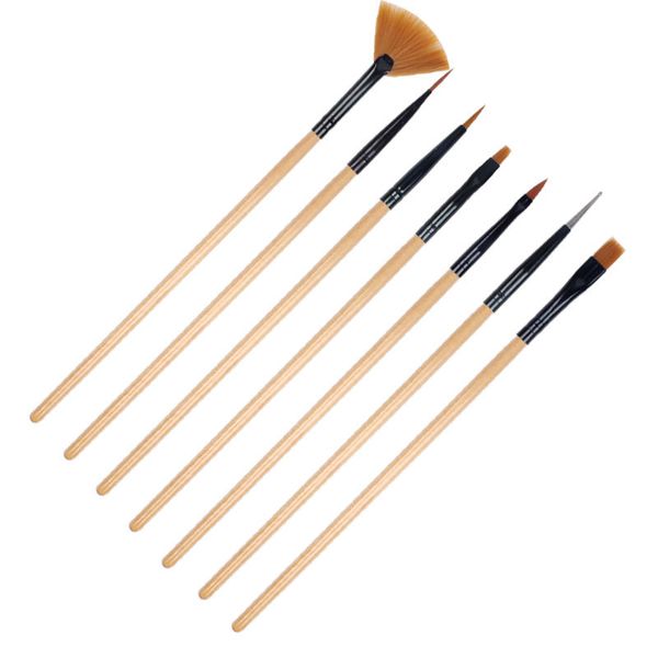 Fonte de fábrica 7 conjunto de canetas para pintura de unhas, poste de madeira, caneta para escultura, pincel para unhas, atacado