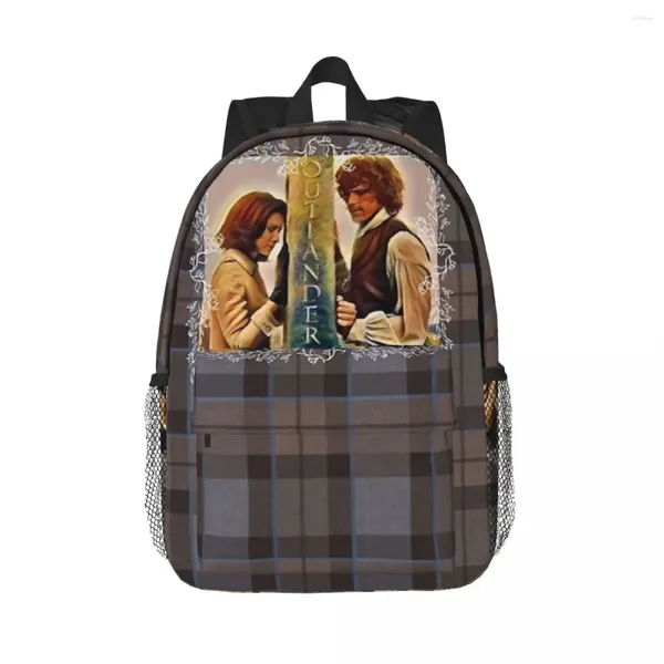 Mochila outlander amor perdido xadrez tartan mochilas adolescente bookbag moda estudantes sacos de escola viagem bolsa de ombro