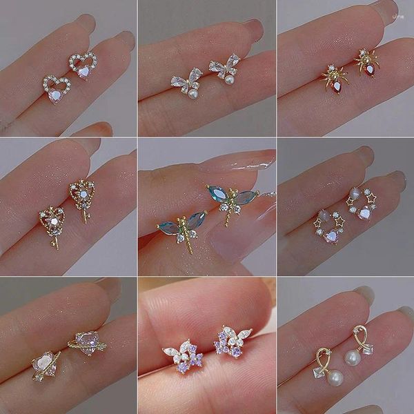 Orecchini per borchie coreana SQUISIte Dragonfly Heart Butterfly For Women Bling Zircon Earring Girl Fedding Feeding Party Sweet Jewelry Brincos