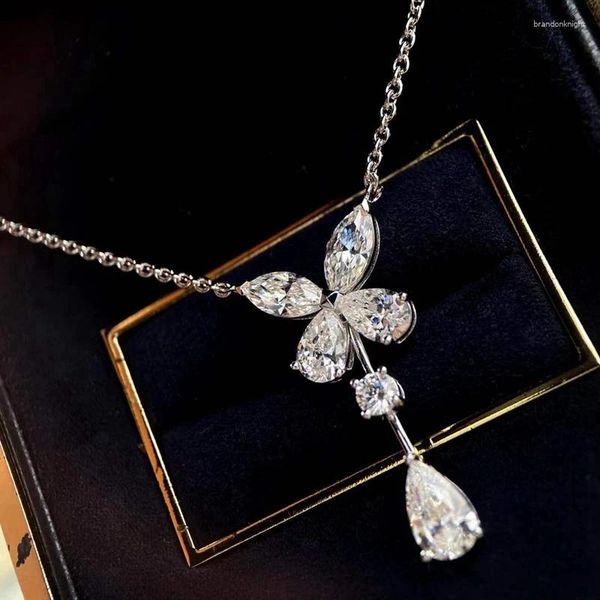 Catene di gioielli in Inghilterra di Londra di alta qualità 925 Sliver Diamond Butterfly Teachrop Collana per donne Regali affascinanti