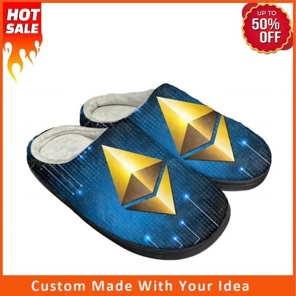 Slippers Ethereum Cryptocurrency Coin Cotton Cotton Algodão personalizado Sandálias femininas PLUSH Casual Mantenha sapatos quentes chinelos térmicos