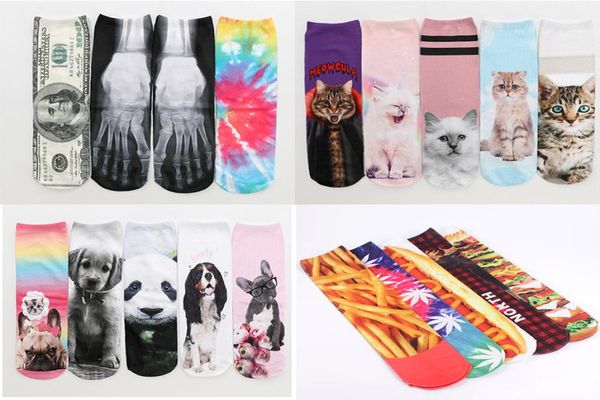 Schöne 3D -Drucksocken Muster Katzen -Süßigkeiten -Chips Donut Socken viele Design -Doppelgesichts -Drucksocken Länge 42 cm Cartoon SOX7432273